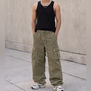 PacSun Baggy Cargo Pants Olive Green Y2K | Elastic Waist | Size M